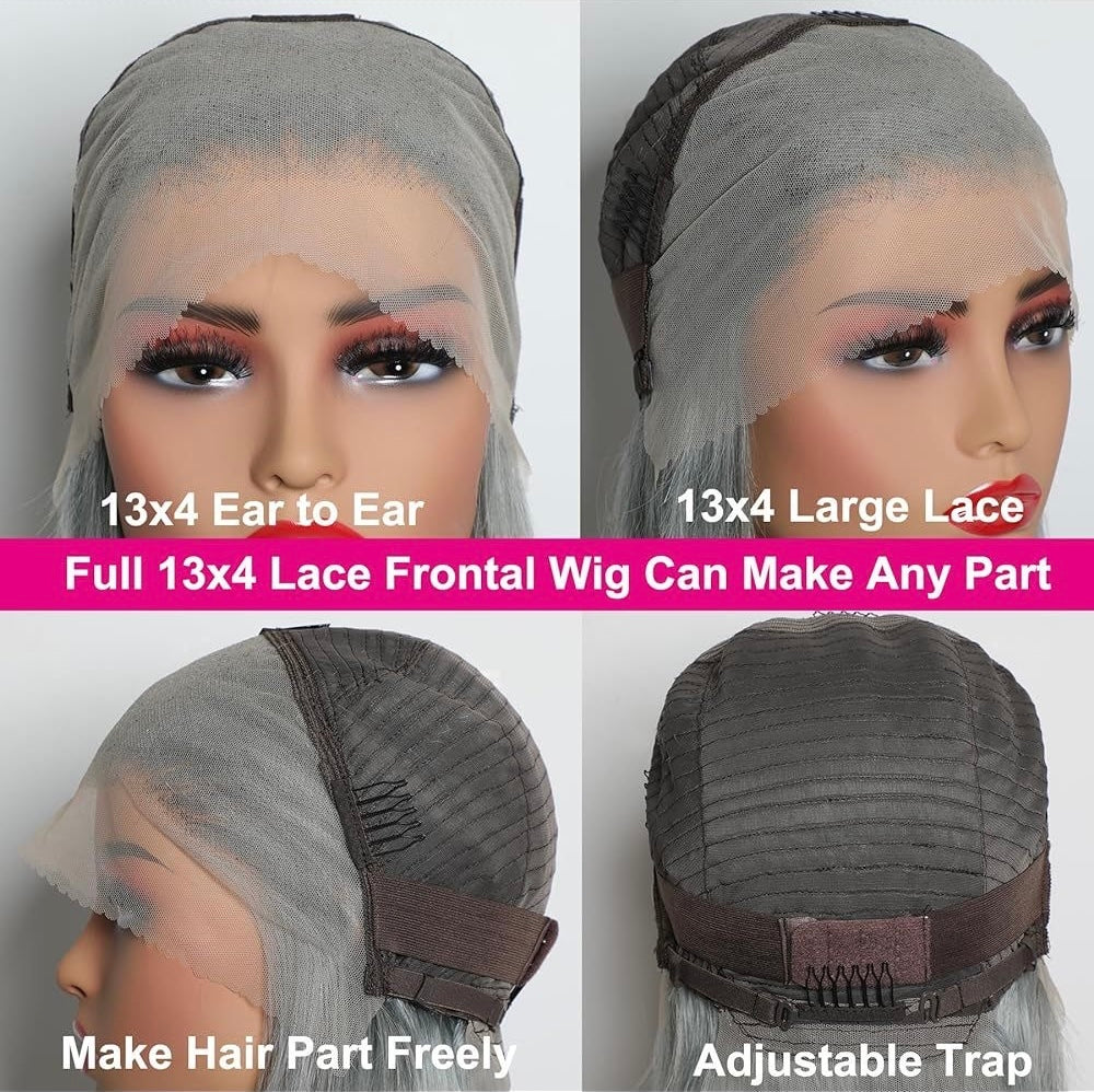 10-inch Double Drawn Grey human hair wig
