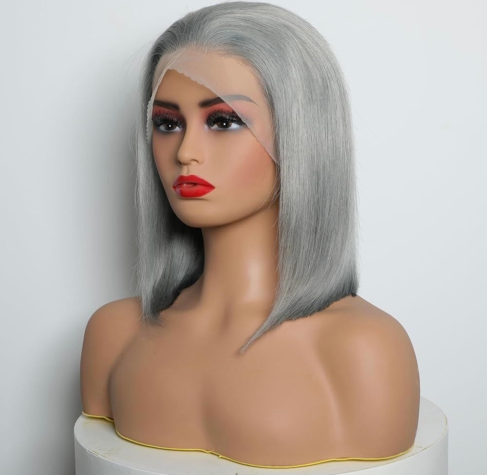 10-inch Double Drawn Grey human hair wig