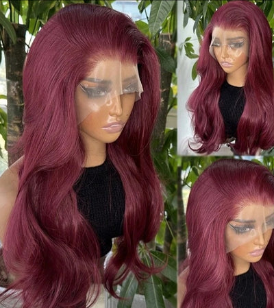 Burgundy Kanekalon Human blend Hair Wig